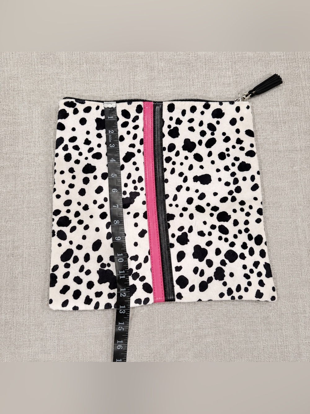 Black White Dalmatian Collection Clutch Pink Stripe Foldover Purse with Tassel - Picture 8 of 10